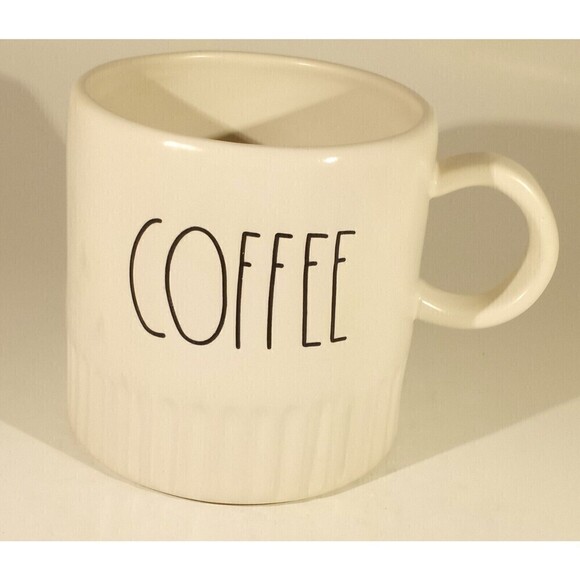 Rae Dunn COFFEE Mug LL Magenta Artisan Large Embossed Ribbed Script White - Picture 1 of 6
